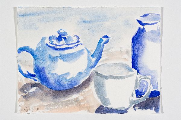 Blue Still Life 1, aquarelle sur papier Rembrandt, 7x5p.